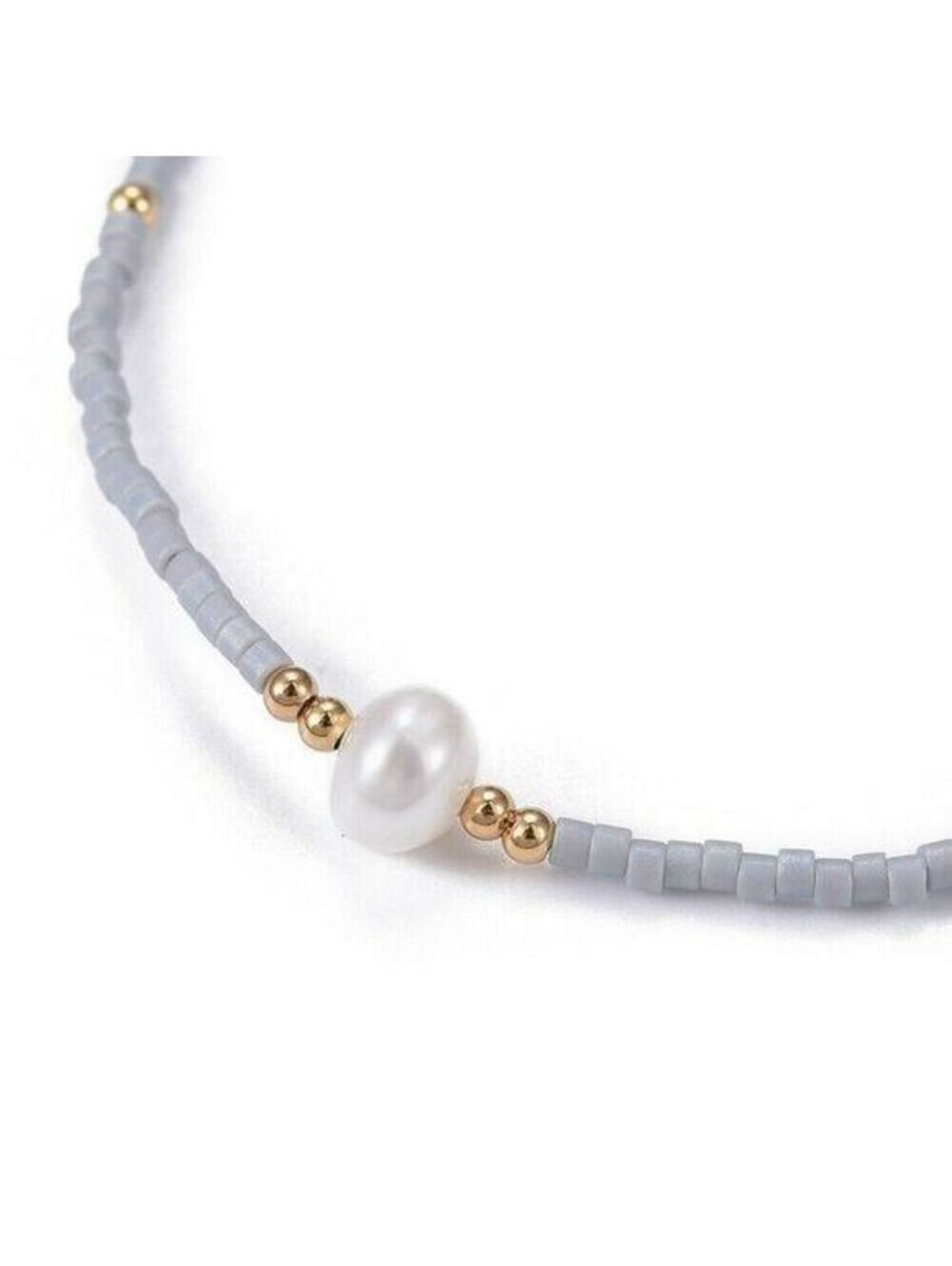 Hand Crafted Real Freshwater Pearl Light Gray Japanese Glass Beads Bracelet